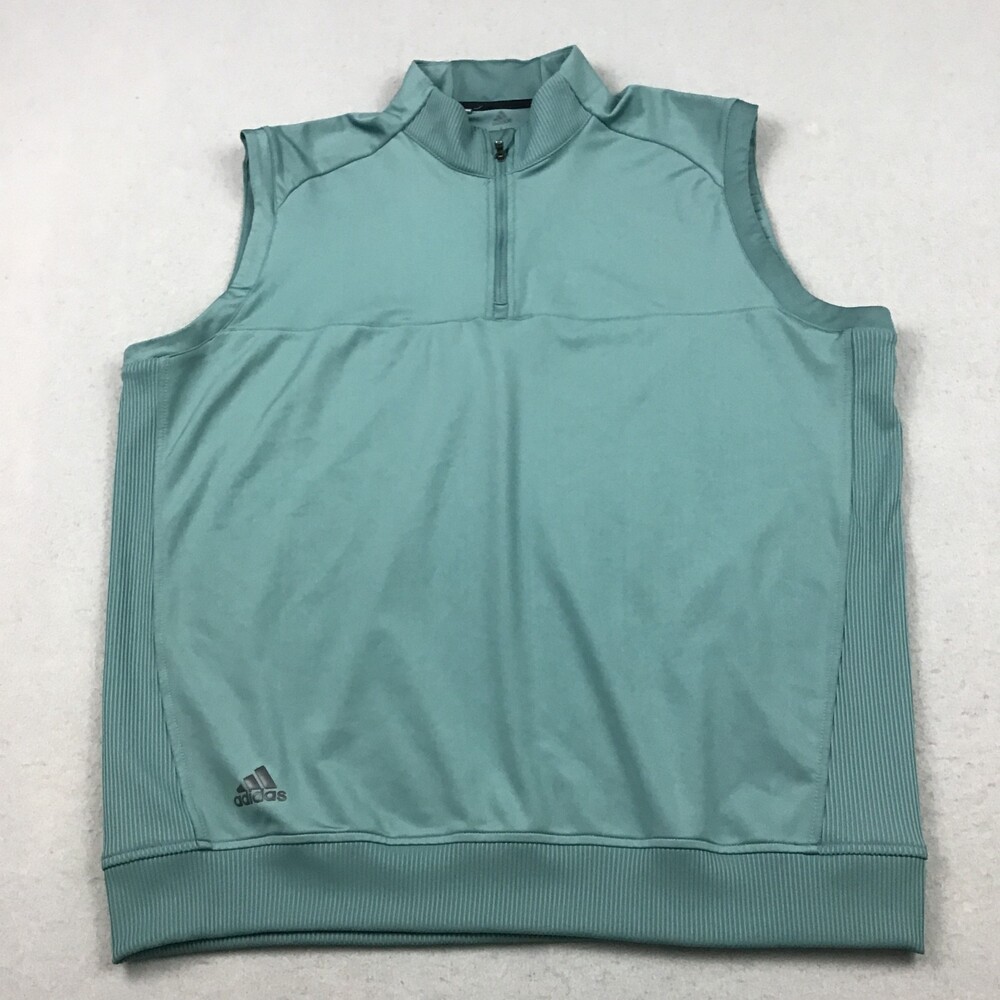Adidas Vest Men Large Blue Golf 1/4 Zip Pullover Sleeveless Performance Training